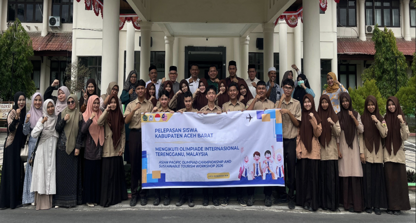 Pemkab Aceh Barat Lepas 25 Delegasi ke Ajang Internasional Asia Pacific Olympiad Championship & Sustainable Tourism Workshop 2026 di Malaysia
